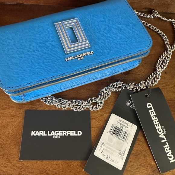 Karl Lagerfeld NWT MSRP $128 Blue Leather Shoulder Bag - Picture 7 of 11